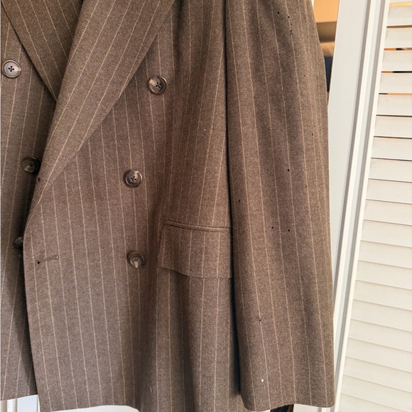 VTG 90s Ralph Lauren Chalk Pinstripe Suit chocolate  Wool Peak Lapel DBLBreasted - Picture 14 of 16